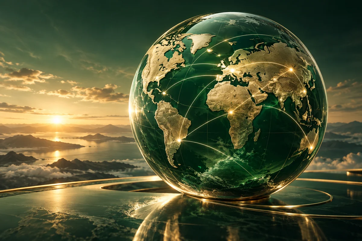 Globo con connessioni luminose tra continenti