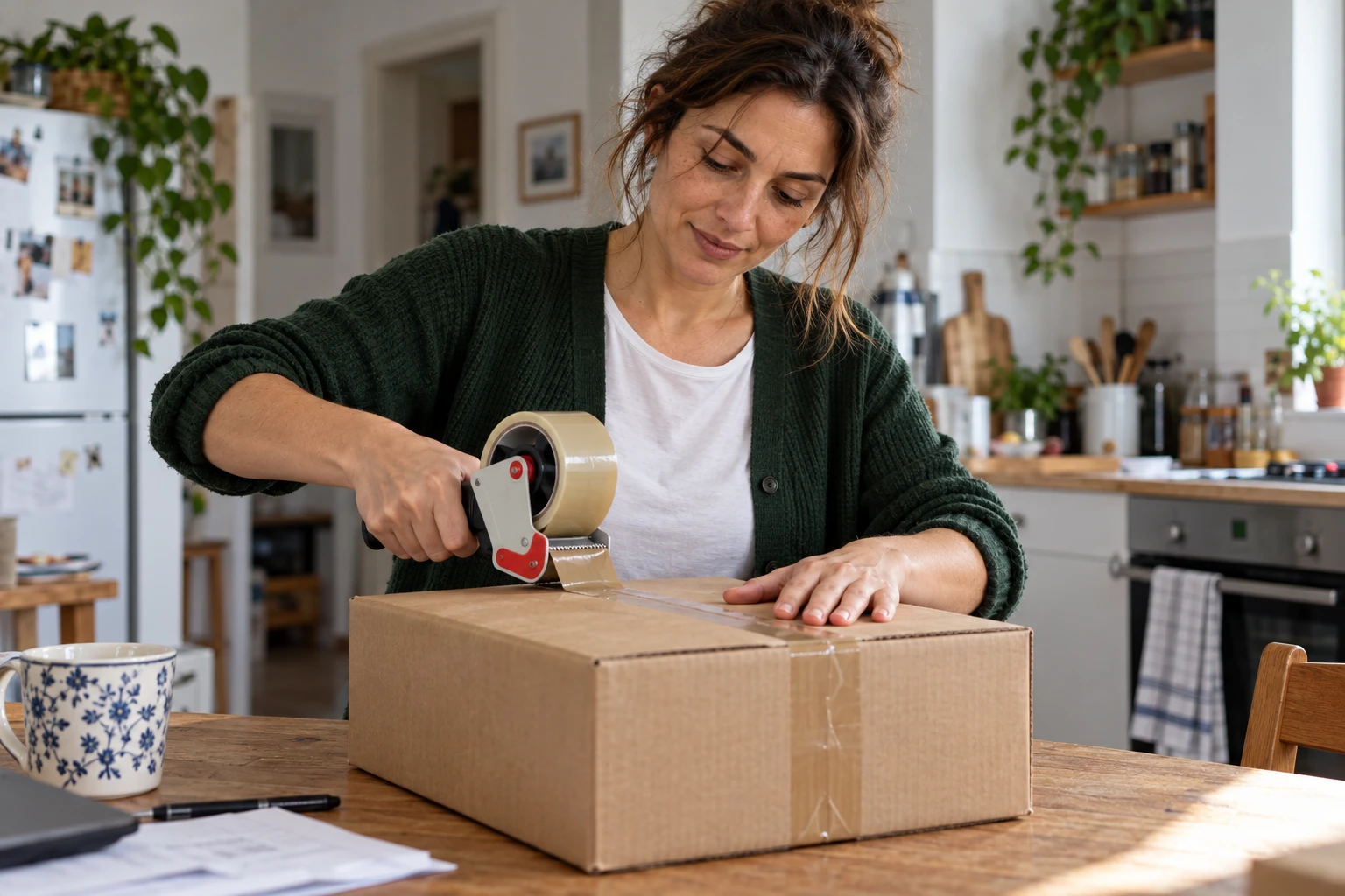 Un pacco preparato con cura a casa, pronto per essere spedito